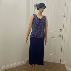 Ronni Nicole By Ouida  Sexy Purple Silver Cowl Neck Cocktail Evening Party Dress